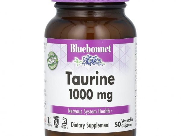 Bluebonnet Nutrition, таурин, 1000 мг, 50 вегетарианских капсул