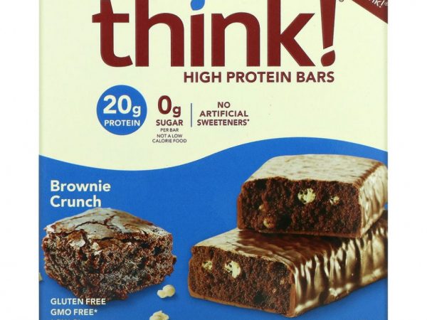 Think !, Высокопротеиновые батончики, «Хрустящий брауни», 5 батончиков, 60 г (2,1 унции) каждый