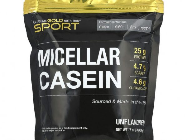 California Gold Nutrition, протеин мицеллярного казеина, без добавок, медленное усвоение, 454 г (16 унций)