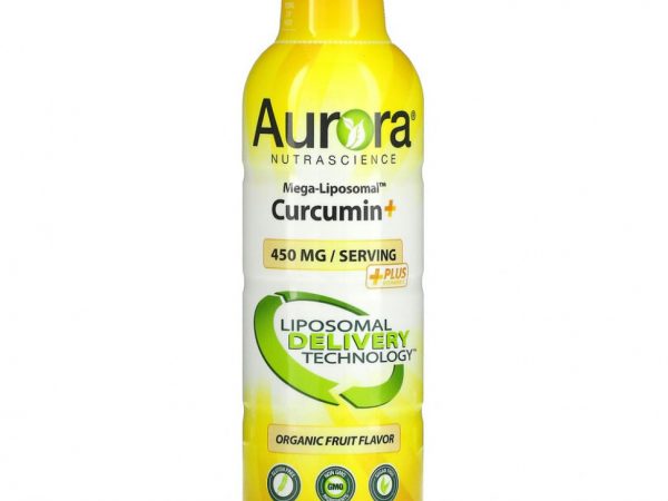 Aurora Nutrascience, Mega-Liposomal Curcumin+, мега липосомальный куркумин, со вкусом органических фруктов, 600 мг, 480 мл (16 жидк. унций)