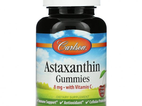 Carlson Labs, Жевательные конфеты с астаксантином и витамином С, натуральная вишня, 4 мг, 46 жевательных таблеток