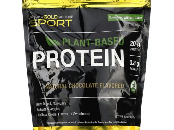 California Gold Nutrition, Растительный протеин со вкусом шоколада, веганский, легкоусвояемый, 907 г (2 фунта)