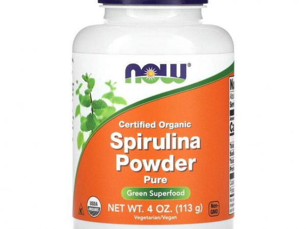 NOW Foods, Сертифицированный органический порошок из спирулины, чистый, 113 г (4 унции)