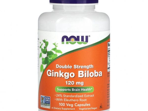 NOW Foods, Гинкго билоба двойного действия, 120 мг, 100 растительных капсул