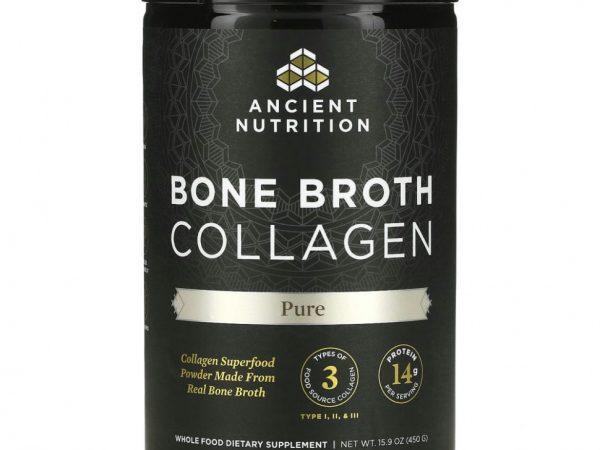 Dr. Axe / Ancient Nutrition, коллаген из костного бульона, без добавок, 450 г (15,9 унции)