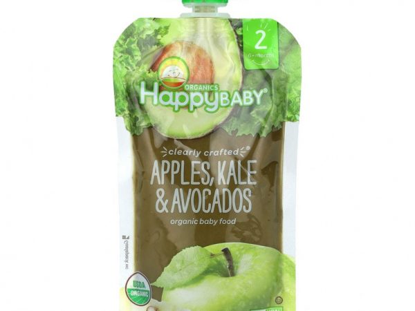 Happy Family Organics, органическое детское питание, этап 2, для детей старше 6 месяцев, яблоко, листовая капуста и авокадо, 113 г (4 унции)