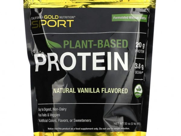 California Gold Nutrition, растительный протеин со вкусом ванили, веганский, легкоусвояемый, 907 г (2 фунта)