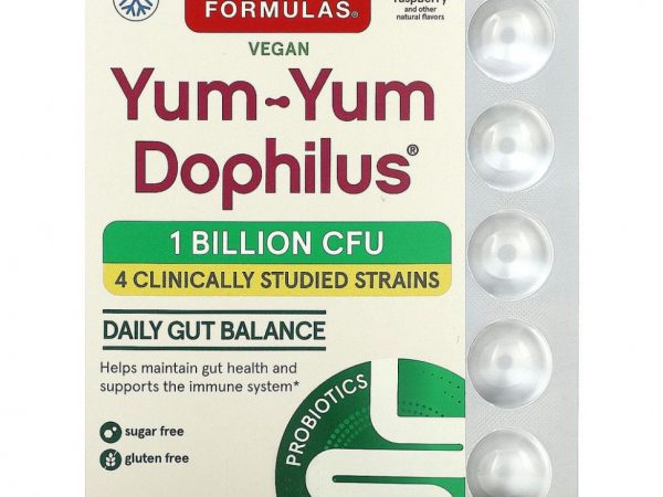 Jarrow Formulas, Yum-Yum Dophilus, без сахара, с натуральным ароматизатором со вкусом малины, 120 жевательных таблеток