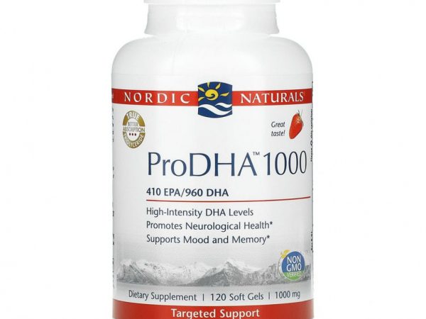 Nordic Naturals, ProDHA 1000, добавка с аминокислотами, с клубничным вкусом, 1000 мг, 120 капсул