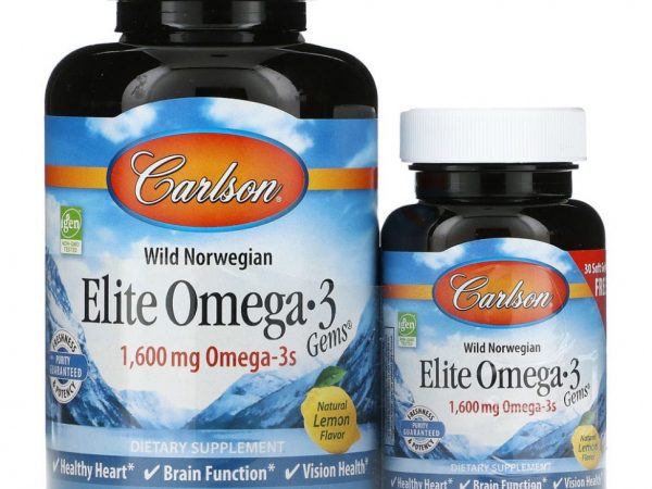 Carlson Labs, Wild Caught, Elite Omega-3 Gems, отборные омега-3 кислоты, натуральный лимонный вкус, 800 мг, 90 +30 мягких таблеток