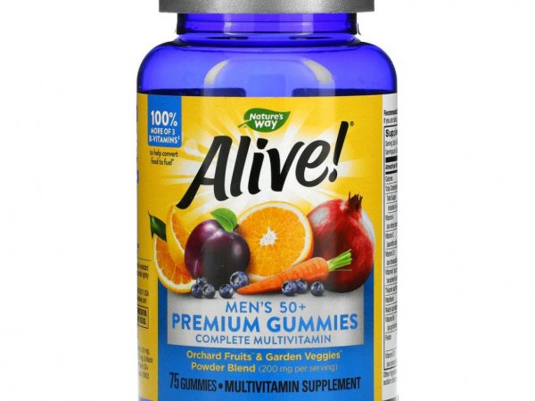 Nature's Way, Alive! полный комплекс мультивитаминов премиального качества для мужчин старше 50 лет, со вкусом апельсина, винограда и вишни, 75 жевательных конфет