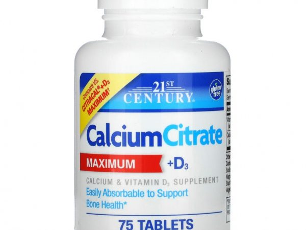 21st Century, цитрат кальция и витамин D3, максимальная эффективность, 75 таблеток