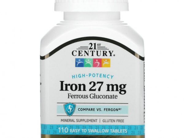 21st Century, высокоэффективное железо, 27 мг, 110 таблеток, которые легко глотать