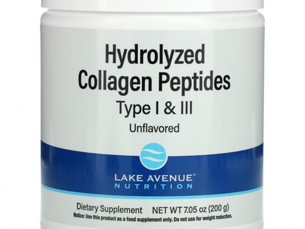 Lake Avenue Nutrition, пептиды гидролизованного коллагена типов 1 и 3, без вкусовых добавок, 200 г (7,05 унции)