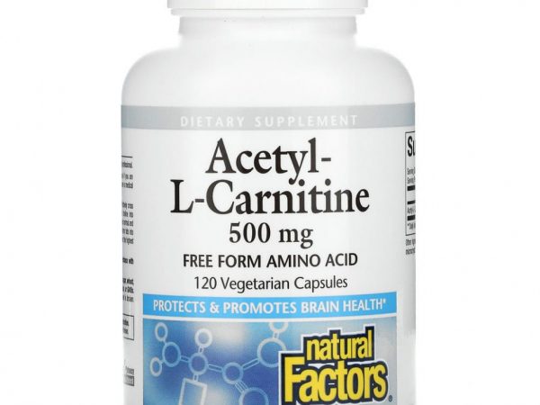 Natural Factors, ацетил L-карнитин, 500 мг, 120 вегетарианских капсул