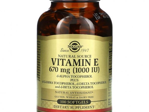 Solgar, Витамин Е природного происхождения, 670 мг (1000 МЕ), 100 мягких желатиновых капсул