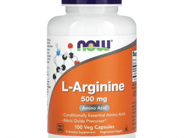 NOW Foods, L-аргинин, 500 мг, 100 вегетарианских капсул