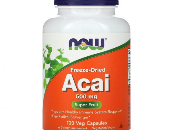 NOW Foods, сублимированные ягоды асаи, 500 мг, 100 растительных капсул