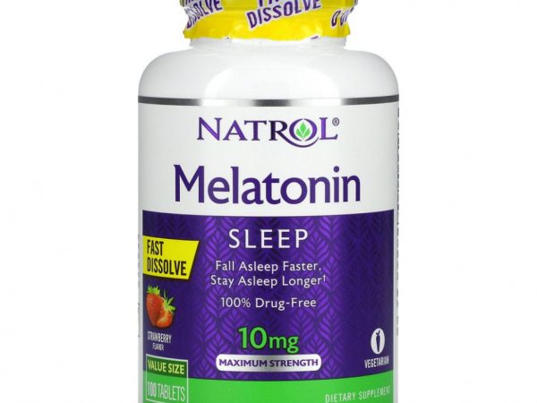 Natrol, Мелатонин, быстро растворяющийся, максимальная эффективность, клубника, 10 мг, 100 таблеток