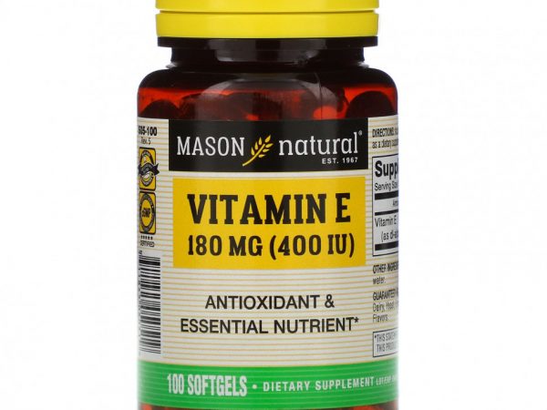 Mason Natural, витамин E, 180 мг (400 МЕ), 100 мягких таблеток