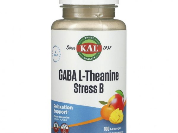 KAL, ГАМК, L-теанин, таблетки Stress B, натуральный аромат манго и танжерина, 100 таблеток