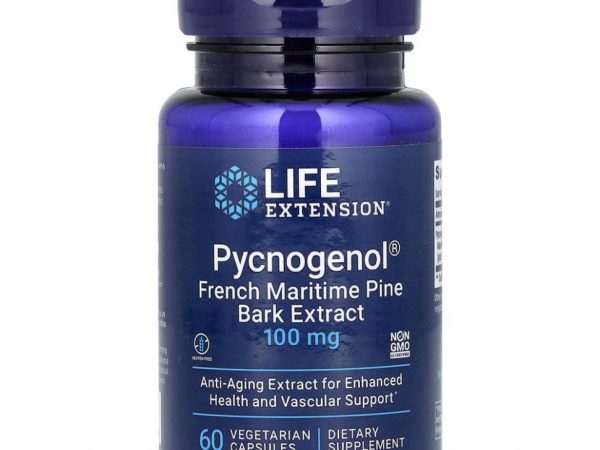 Life Extension, Pycnogenol, экстракт коры французской приморской сосны, 100 мг, 60 вегетарианских капсул