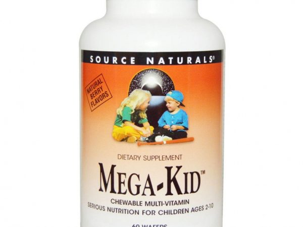 Source Naturals, Mega-Kid, жевательные мультивитамины с натуральным ягодным вкусом, 60 пастилок