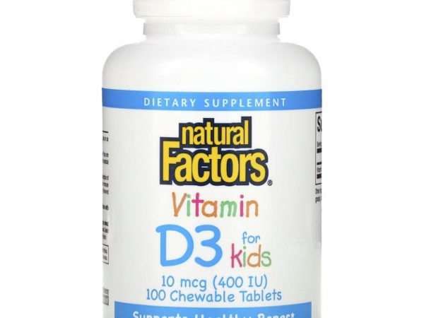 Natural Factors, витамин D3, клубничный вкус, 10 мкг (400 МЕ), 100 жевательных таблеток