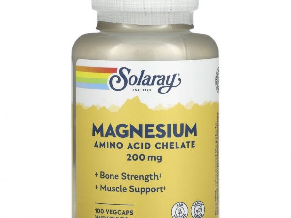 Solaray, Магний, 200 мг, 100 растительных капсул