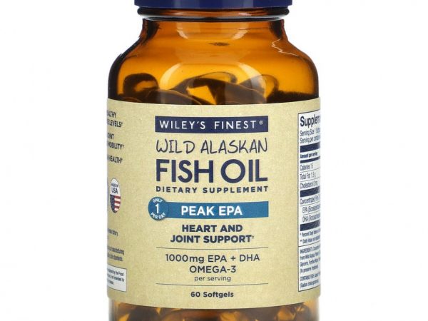 Wiley's Finest, рыбий жир диких аляскинских рыб, максимальное содержание ЭПК, 1000 мг, 60 рыбных капсул
