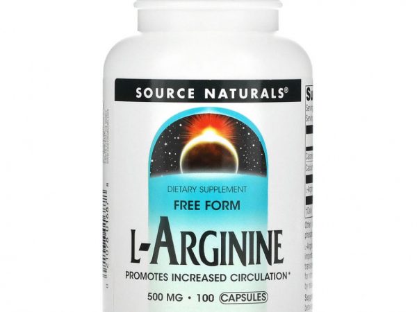 Source Naturals, L-аргинин, в свободной форме, 500 мг, 100 капсул