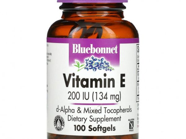Bluebonnet Nutrition, Витамин E, 200 МЕ, 100 гелевых капсул