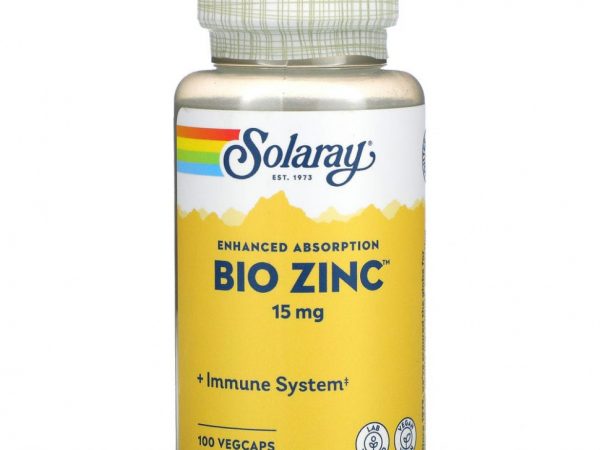 Solaray, Bio Zinc, 15 мг, 100 растительных капсул