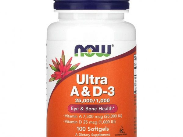 NOW Foods, ультра-добавка, витамины A и D3, 100 капсул