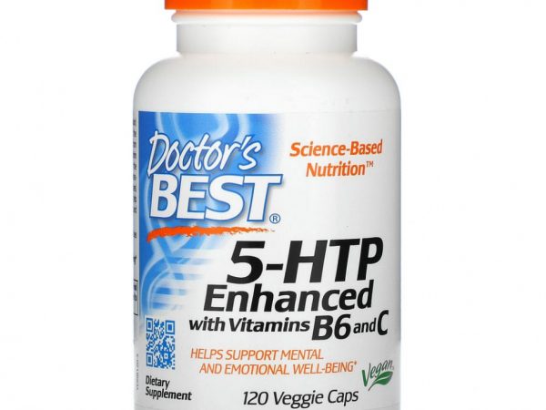 Doctor's Best, 5-гидрокситриптофан, обогащенный витаминами B6 и C, 120 вегетарианских капсул