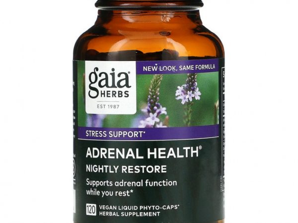 Gaia Herbs, Adrenal Health, для ночного восстановления, 120 веганских жидких капсул Phyto-Cap
