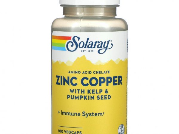 Solaray, цинк и медь с бурыми водорослями и тыквенными семечками, 100 капсул VegCap