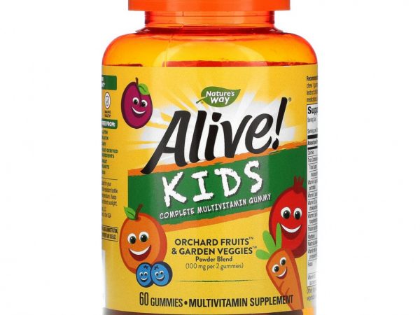 Nature's Way, Alive! комплекс мультивитаминов для детей, вишня, апельсин и виноград, 60 жевательных конфет