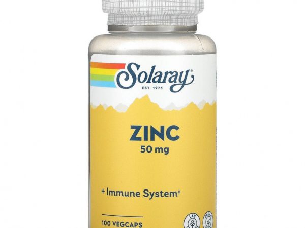 Solaray, цинк, 50 мг, 100 растительных капсул