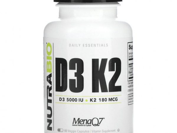NutraBio Labs, D3 K2, 60 Veggie Capsules