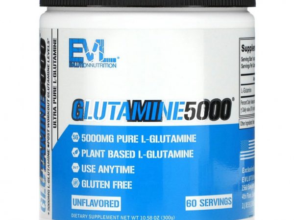 EVLution Nutrition, Глутамин 5000, без добавок, 5000 мг, 300 г (10,58 унции)