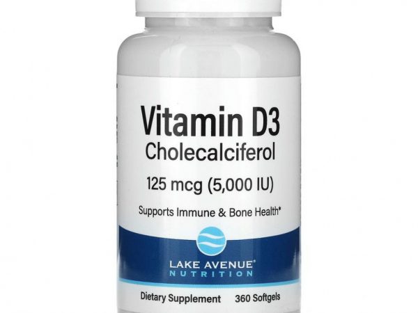 Lake Avenue Nutrition, витамин D3, 125 мкг (5000 МЕ), 360 капсул