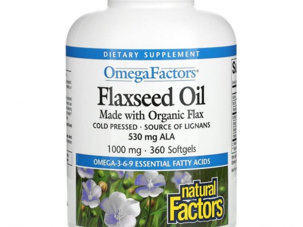 Natural Factors, Omega Factors, льняное масло, 1000 мг, 360 капсул