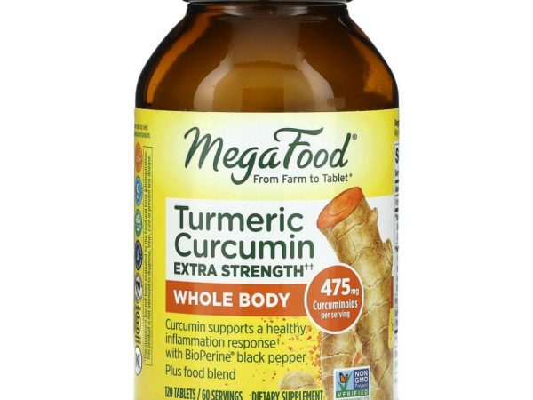 MegaFood, куркума, с куркумином повышенной силы действия, для здоровья всего организма, 237,5 мг, 120 таблеток