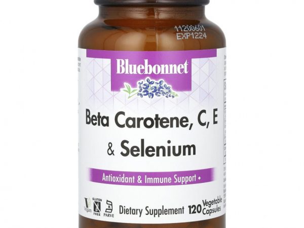 Bluebonnet Nutrition, бета-каротин, витамины C, E и селен, 120 растительных капсул