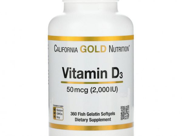 California Gold Nutrition, витамин D3, 50 мкг (2000 МЕ), 360 рыбно-желатиновых капсул