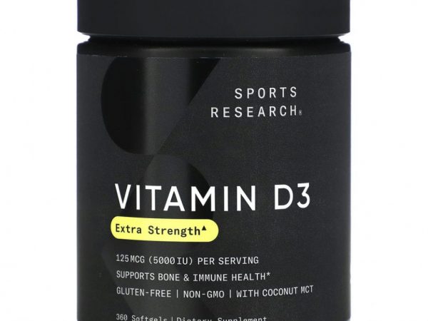 Sports Research, витамин D3 с кокосовым маслом, 125 мкг (5000 МЕ), 360 мягких таблеток