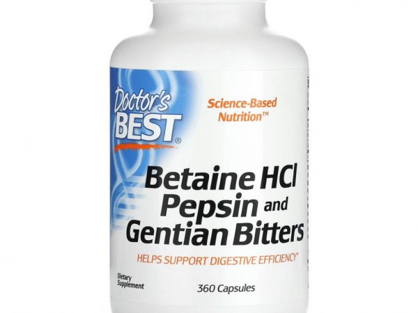 Doctor's Best, горькая настойка из бетаин гидрохлорида, пепсина и горечавки, 360 капсул