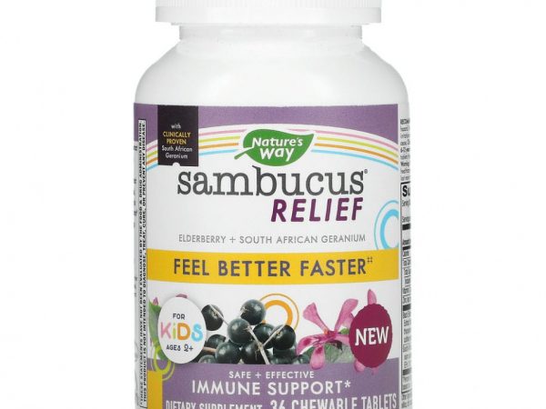 Nature's Way, Sambucus Relief, поддержка иммунитета, для детей, от 2 лет, со вкусом ягод, 36 жевательных таблеток