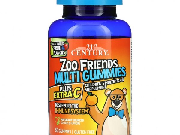 21st Century, мультивитамины в виде зверей Zoo Friends, Plus Extra C, 60 жевательных конфет